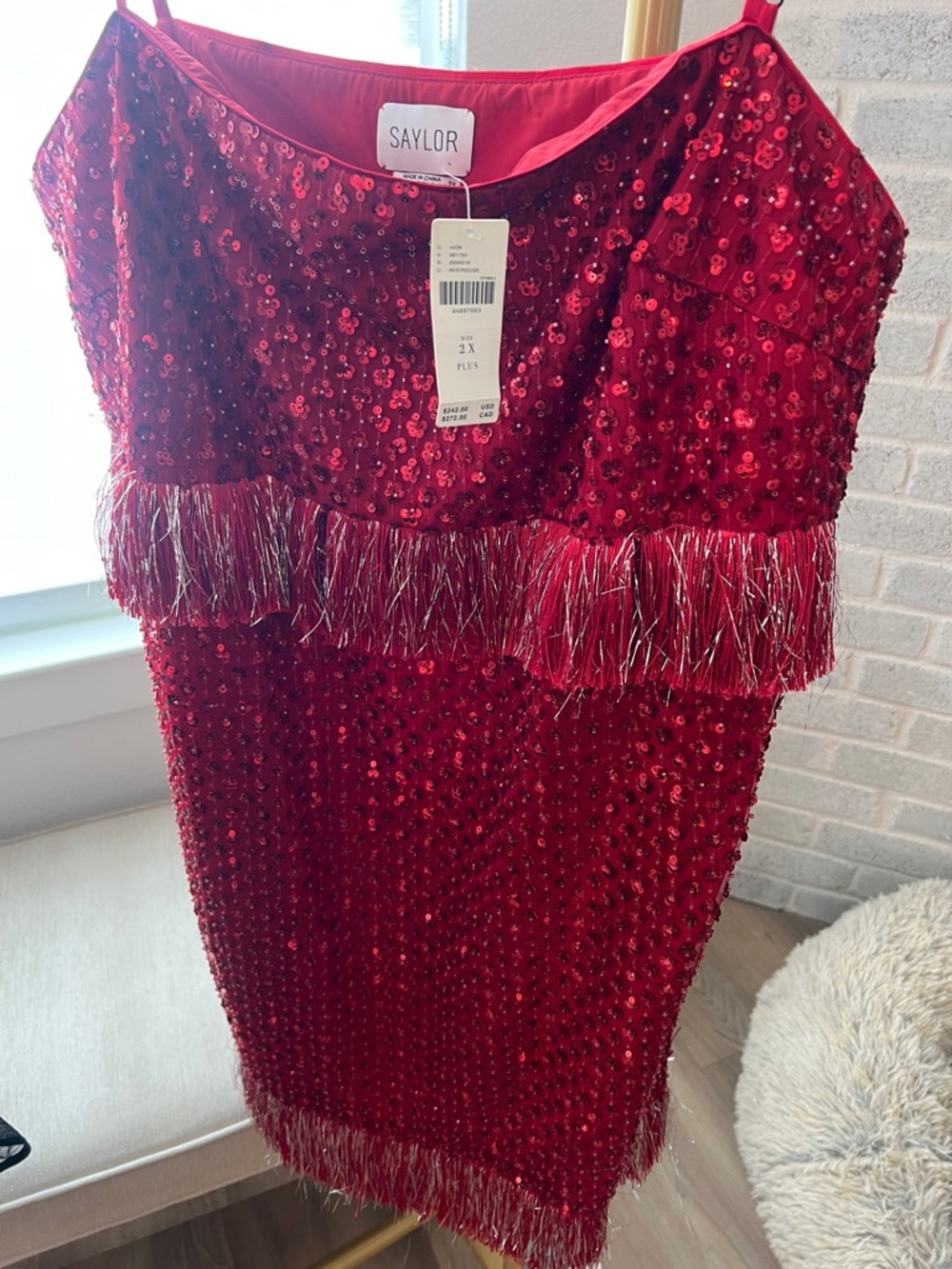 SAYLOR Red Sequin Fringe Party Dress